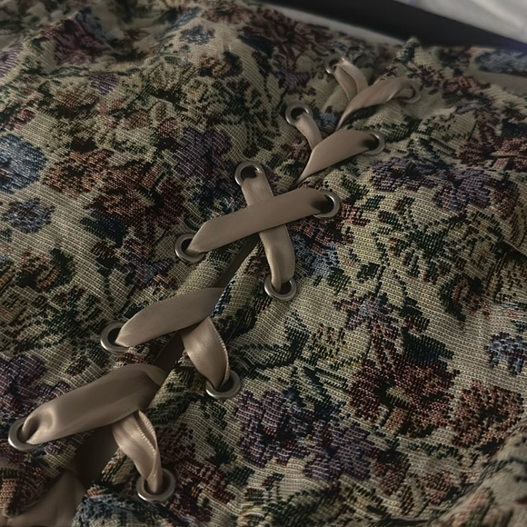 Denim Tapestry Corset Top strapless with Ribbon Lace up Back - Picture 5 of 5